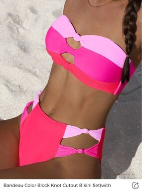 Two-Tone Pink Knot Cutout Bandeau Bikini Set Xxl Top L Bottom